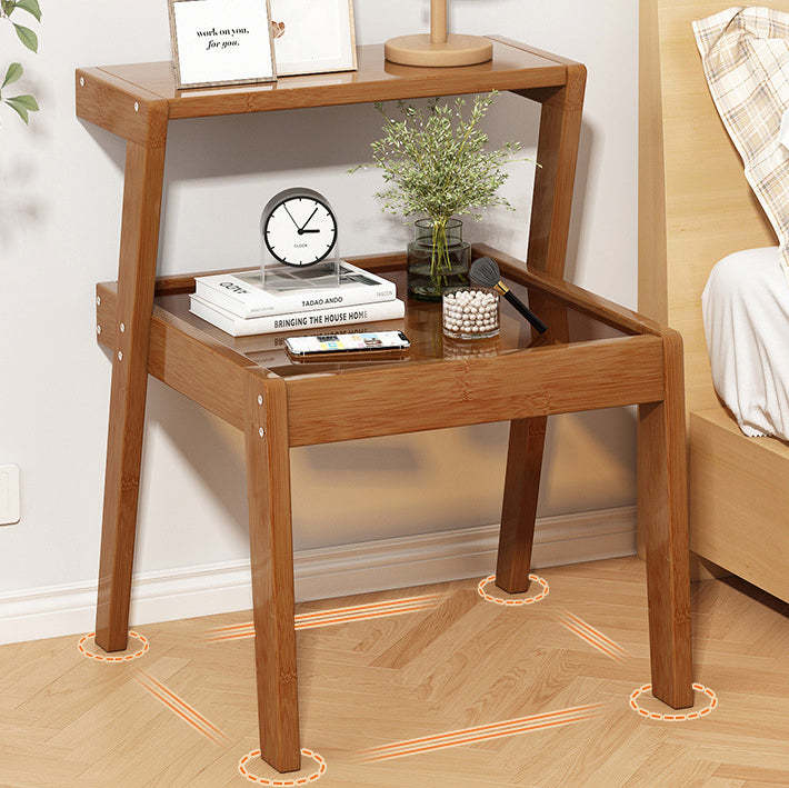 Minimalist Wood Glass 2-Tier Nightstand — Original Wood Color