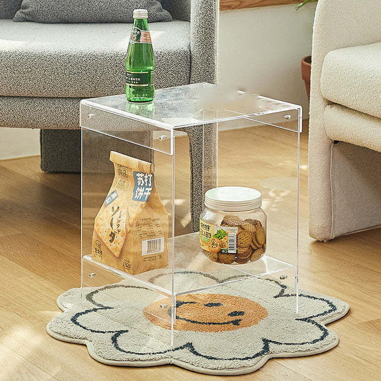 Minimalist tra 2-tier wood acrylic end & side tables, Lighom — Transparent
