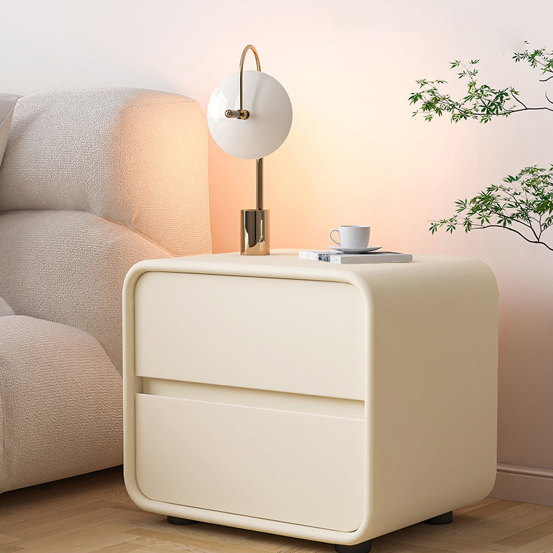 Scandinavian Wood Veneer 2-Drawer Nightstand — Beige