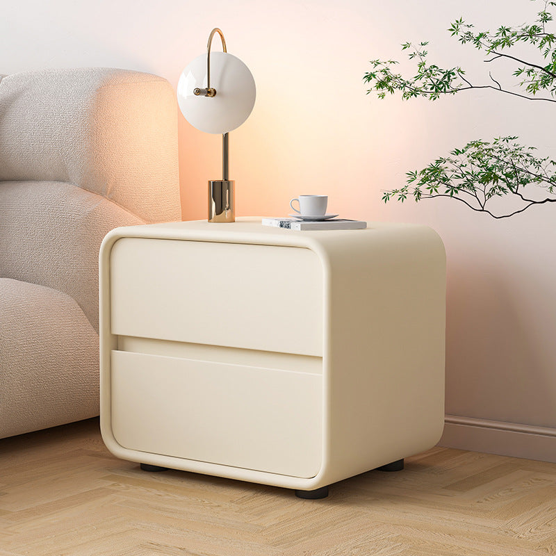 Scandinavian Wood Veneer 2-Drawer Nightstand — White