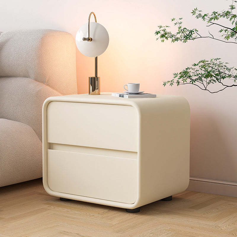 Scandinavian Wood Veneer 2-Drawer Nightstand — White