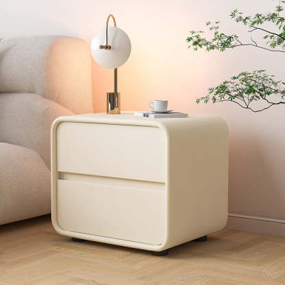 Scandinavian Wood Veneer 2-Drawer Nightstand — White