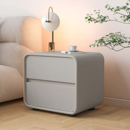 Scandinavian Wood Veneer 2-Drawer Nightstand — Dark Gray