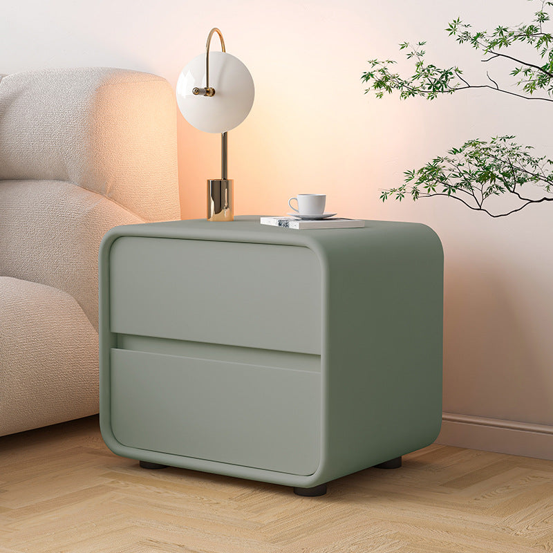 Scandinavian Wood Veneer 2-Drawer Nightstand — Beige
