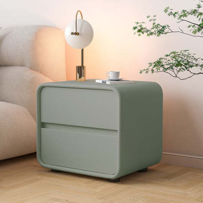 Scandinavian Wood Veneer 2-Drawer Nightstand — Beige
