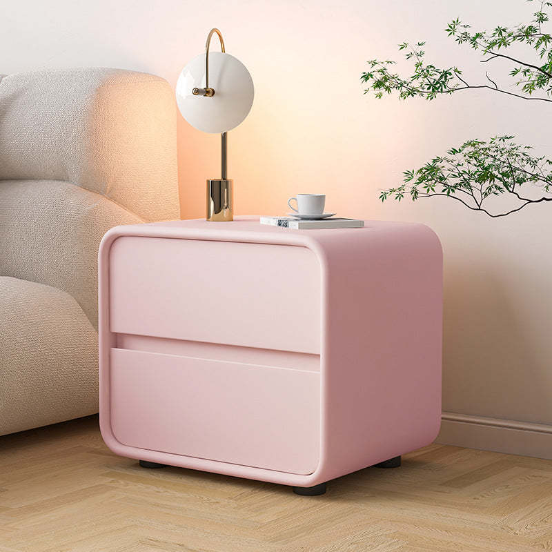 Scandinavian Wood Veneer 2-Drawer Nightstand — Pink