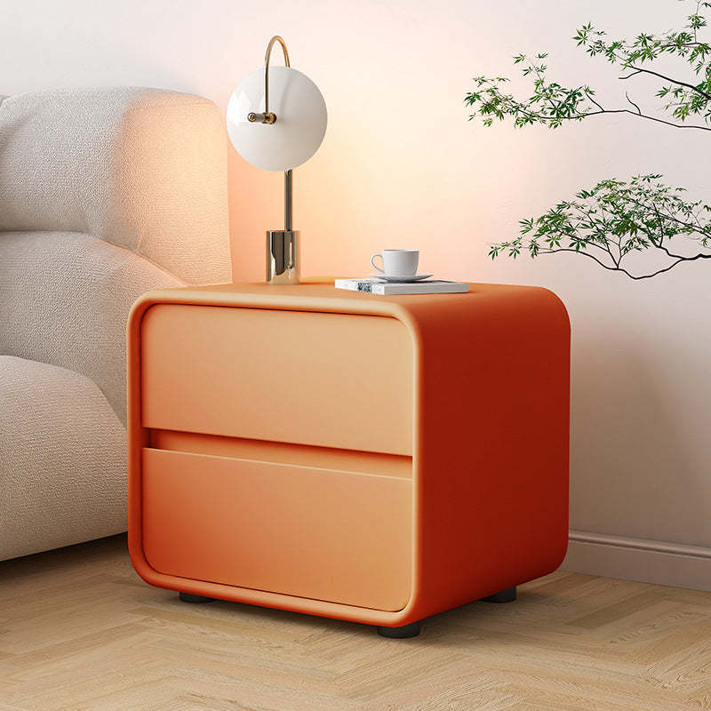 Scandinavian Wood Veneer 2-Drawer Nightstand — Green