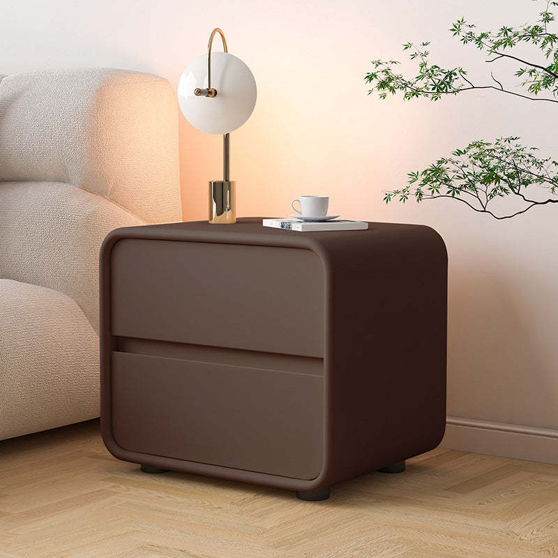 Scandinavian Wood Veneer 2-Drawer Nightstand — Orange