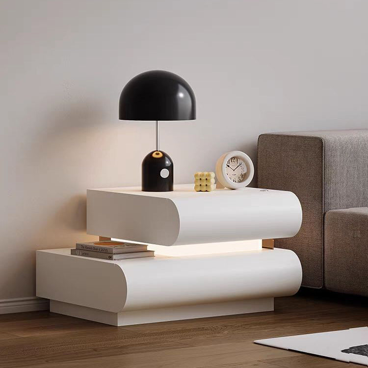 Minimalist Cream Wood Rock Slab Double Nightstand 2-Drawer — Left Side / Black