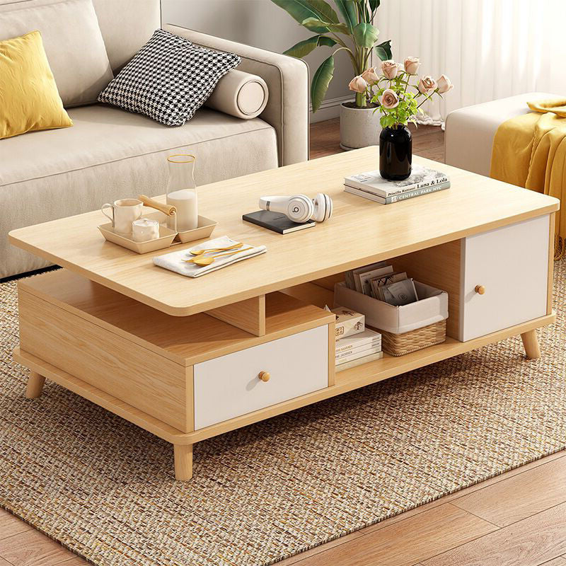 Minimalist Wood Engineered Wood Coffee Table — Original Wood Color - One Drawer