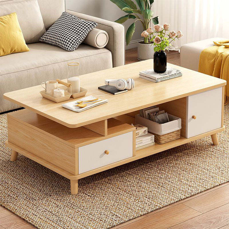 Minimalist Wood Engineered Wood Coffee Table — Original Wood Color - One Drawer