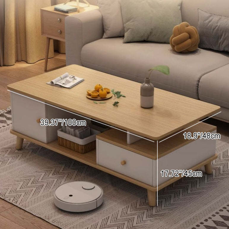 Minimalist Wood Engineered Wood Coffee Table — One White Drawer + One White Cabinet