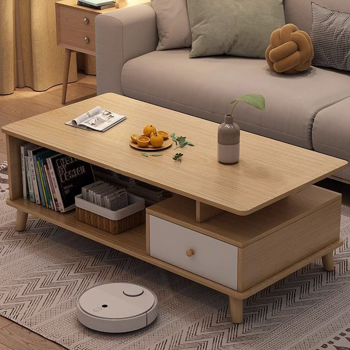 Minimalist Wood Engineered Wood Coffee Table — Walnut Color - One Drawer