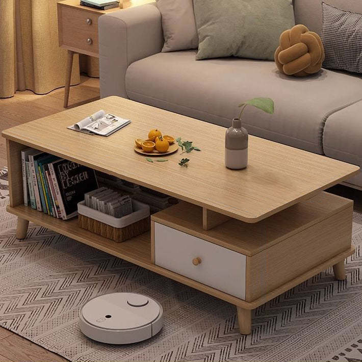 Minimalist Wood Engineered Wood Coffee Table — Walnut Color - One Drawer