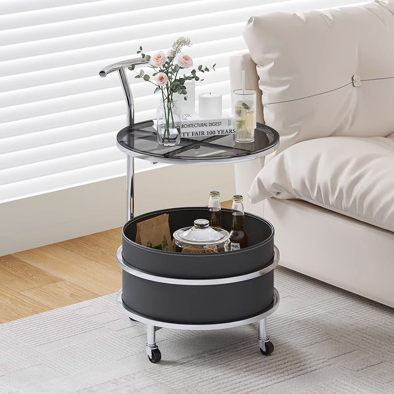 Minimalist Cream Glass Round End Table 2-Tier