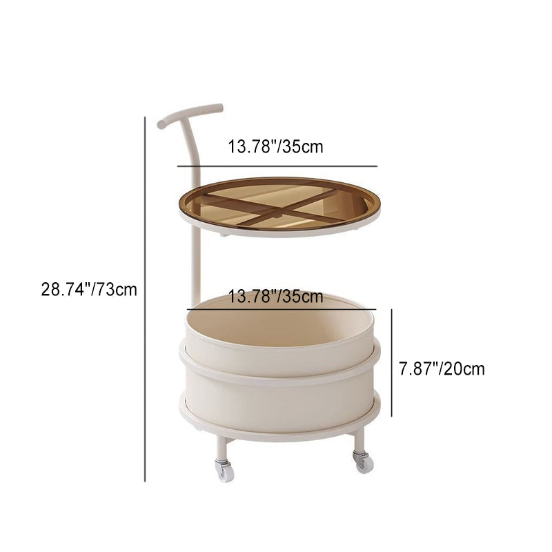 Minimalist Cream Glass Round End Table 2-Tier