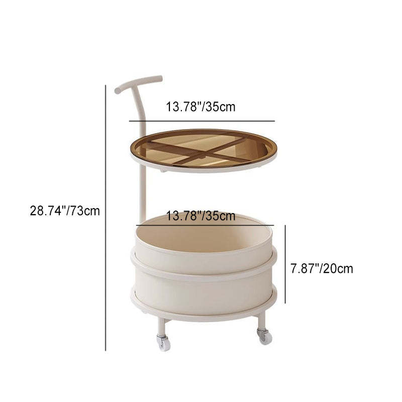 Minimalist Cream Glass Round End Table 2-Tier