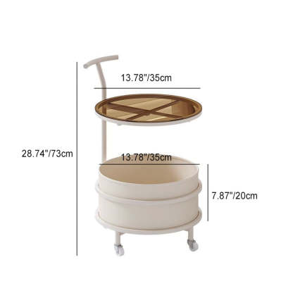 Minimalist Cream Glass Round End Table 2-Tier