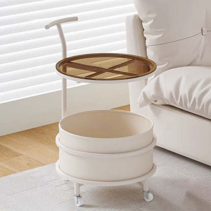 Minimalist Cream Glass Round End Table 2-Tier