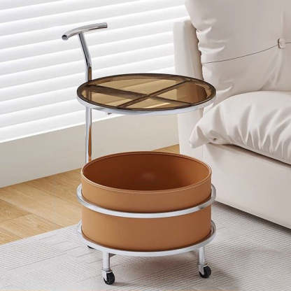 Minimalist Cream Glass Round End Table 2-Tier