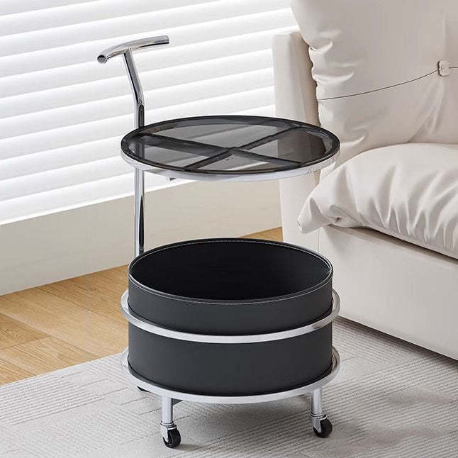 Minimalist Cream Glass Round End Table 2-Tier