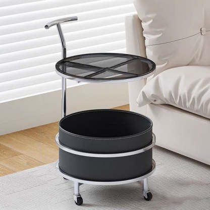Minimalist Cream Glass Round End Table 2-Tier