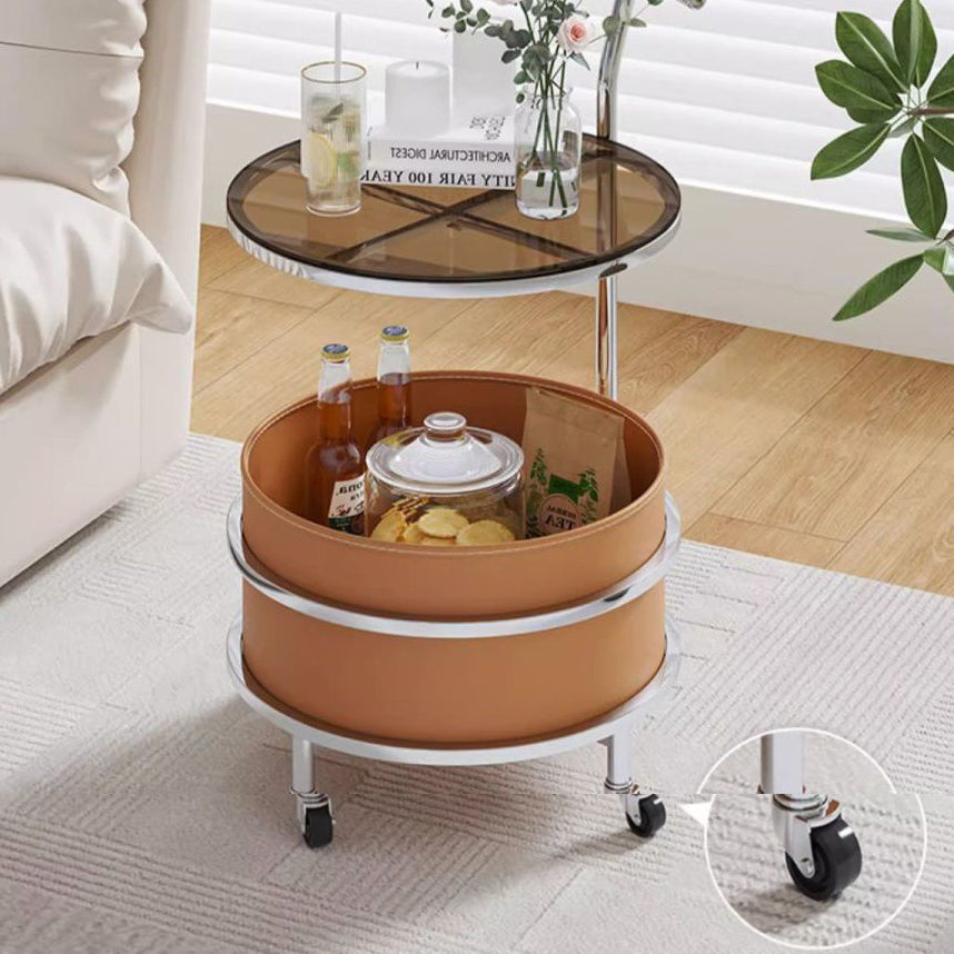 Minimalist Cream Glass Round End Table 2-Tier
