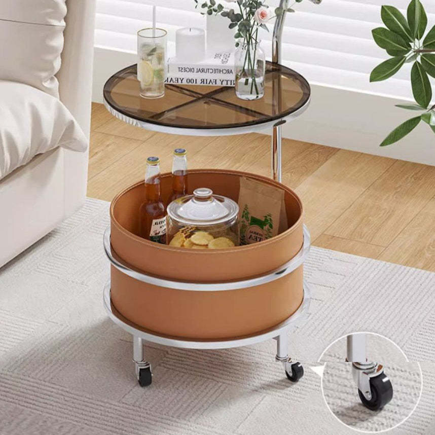 Minimalist end 2-tier glass end & side tables — Brown
