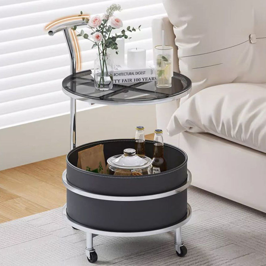 Minimalist Cream Glass Round End Table 2-Tier