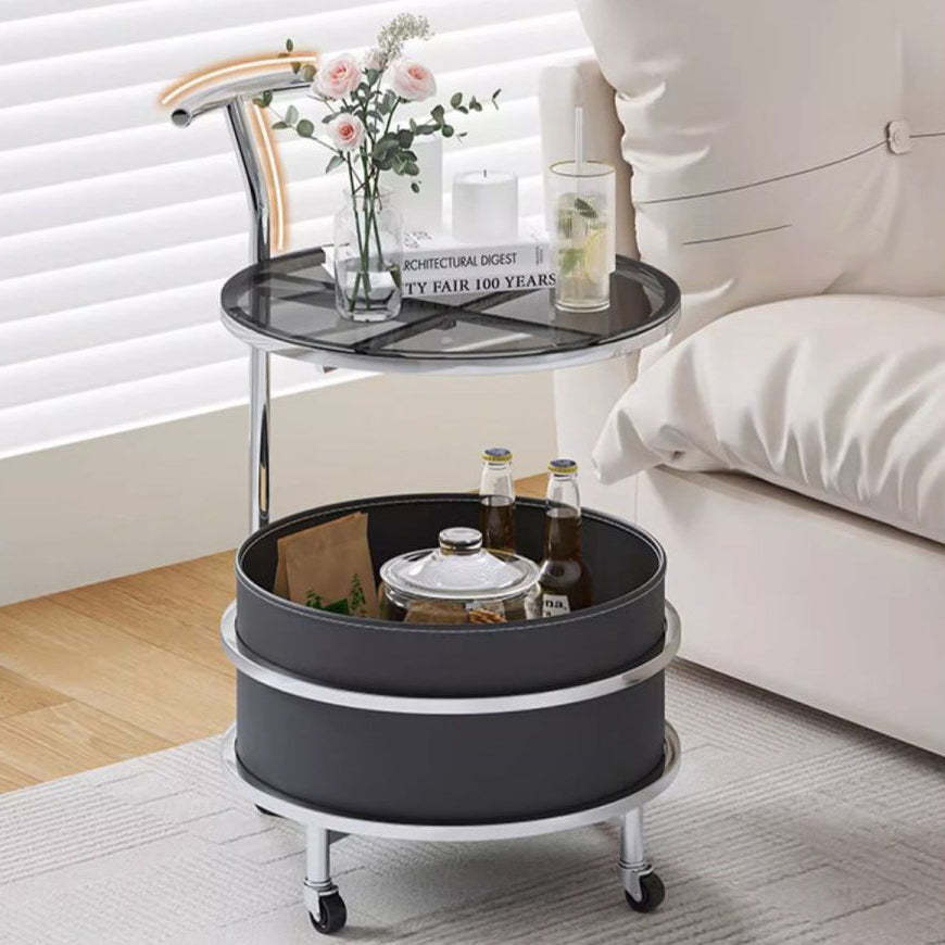 Minimalist Cream Glass Round End Table 2-Tier