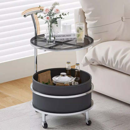 Minimalist Cream Glass Round End Table 2-Tier