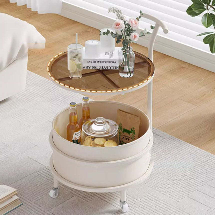 Minimalist Cream Glass Round End Table 2-Tier