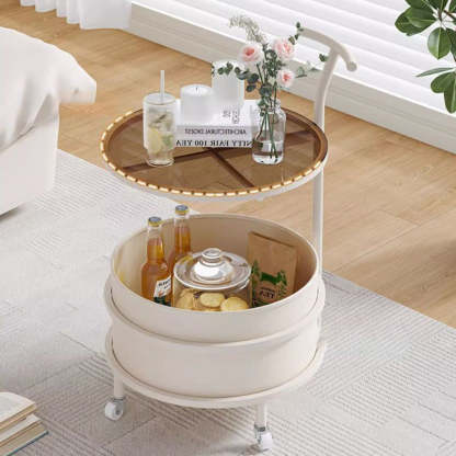 Minimalist Cream Glass Round End Table 2-Tier
