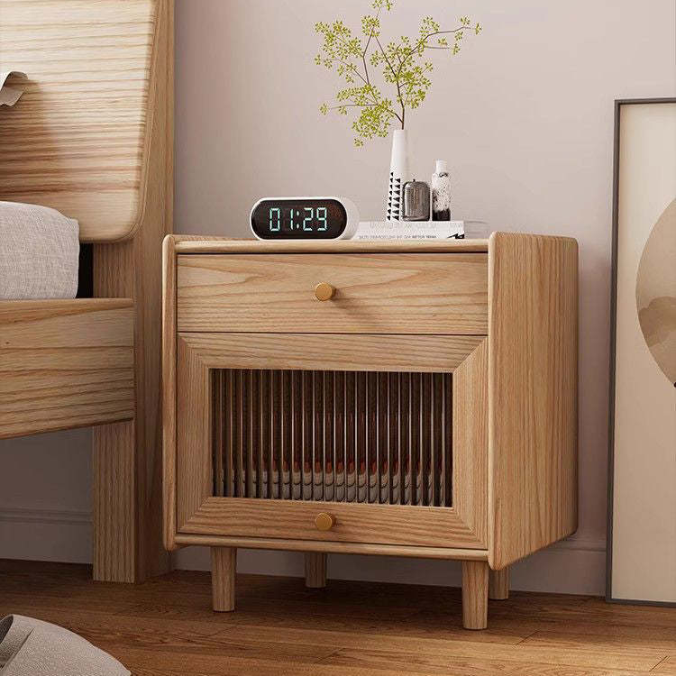 Minimalist Wood Rock Slab 2-Drawer Nightstand — Original Wooden Color