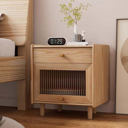 Minimalist Wood Rock Slab 2-Drawer Nightstand — Original Wooden Color