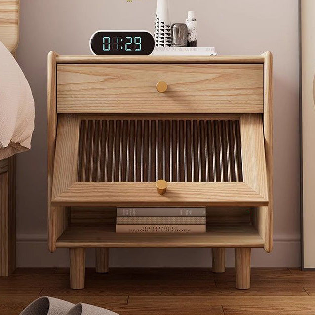 Minimalist Wood Rock Slab 2-Drawer Nightstand — Original Wood White
