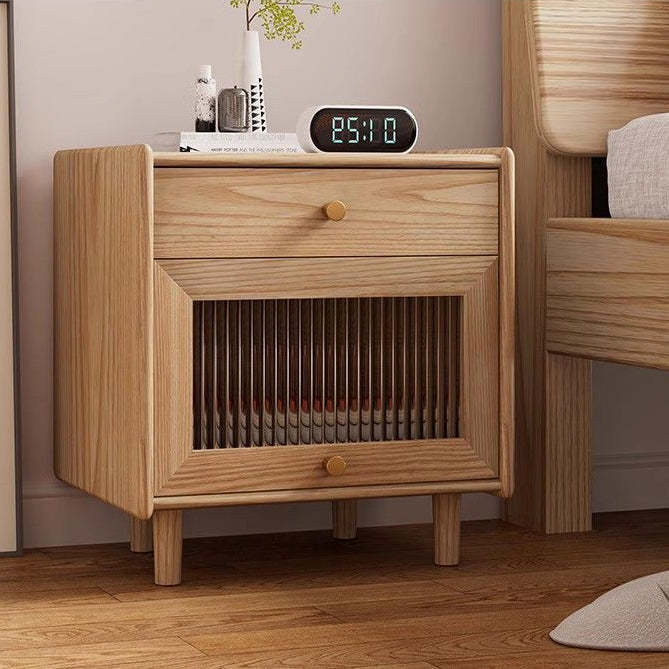 Minimalist Wood Rock Slab 2-Drawer Nightstand — Original Wood White