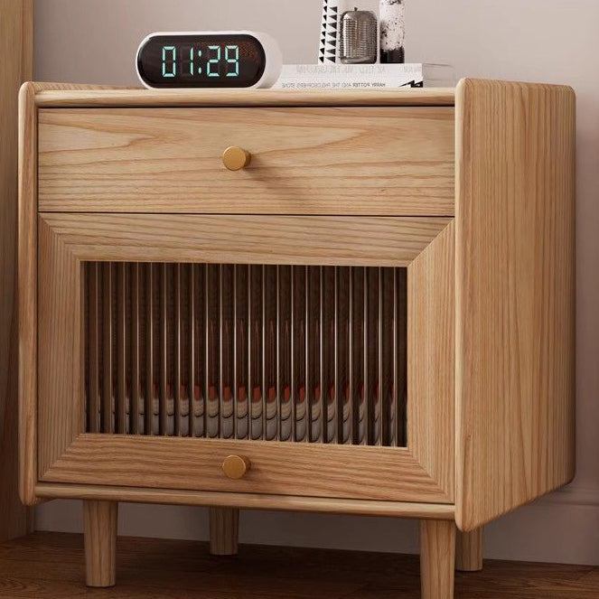 Minimalist Wood Rock Slab 2-Drawer Nightstand