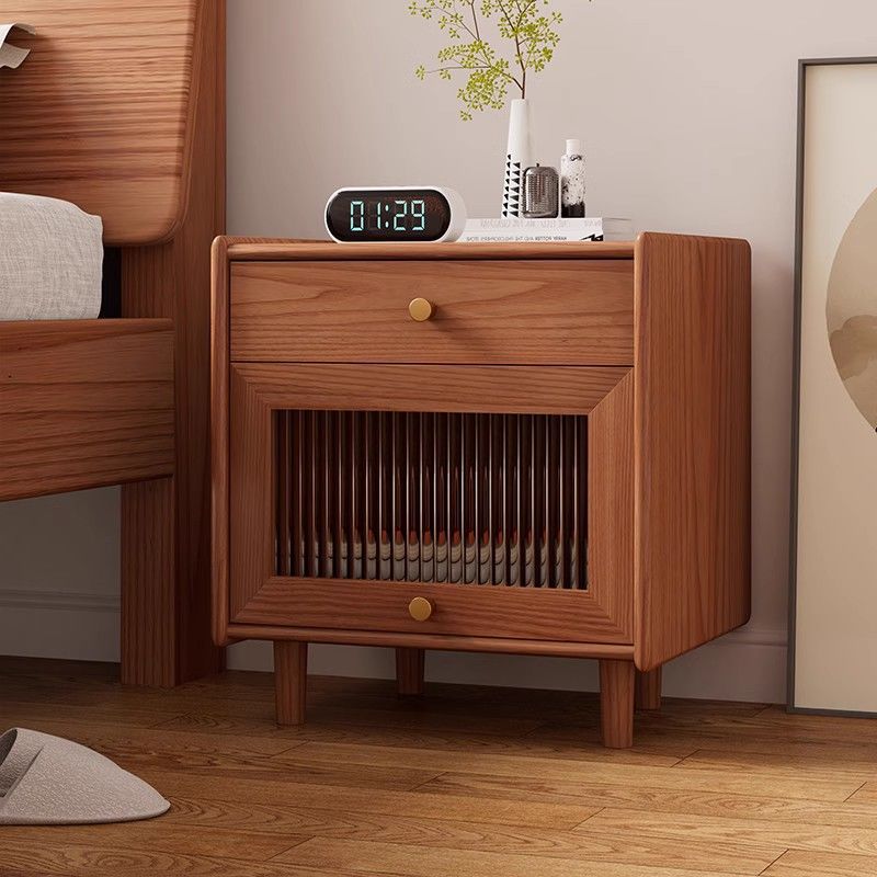 Minimalist Wood Rock Slab 2-Drawer Nightstand