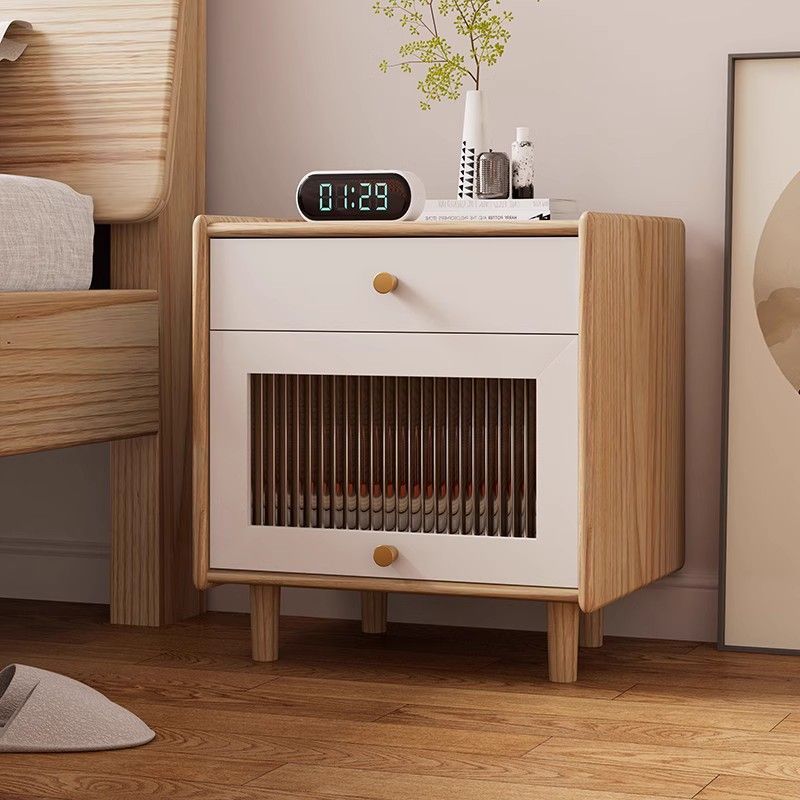 Minimalist Wood Rock Slab 2-Drawer Nightstand