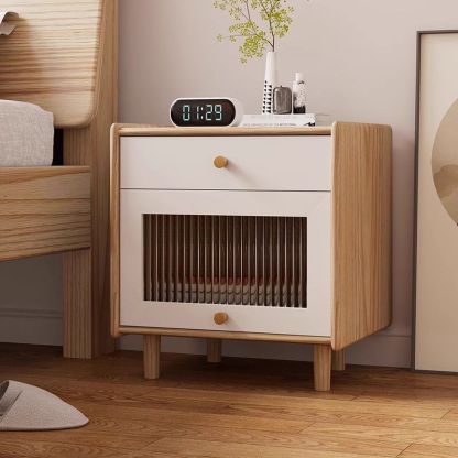 Minimalist Wood Rock Slab 2-Drawer Nightstand