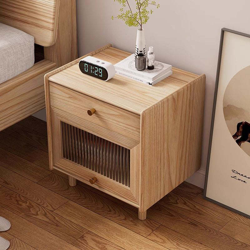 Minimalist Wood Rock Slab 2-Drawer Nightstand — Walnut Color