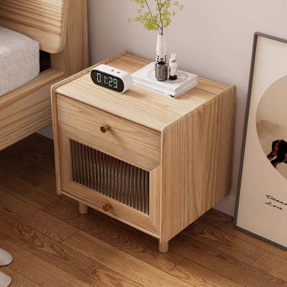 Minimalist Wood Rock Slab 2-Drawer Nightstand — Walnut Color