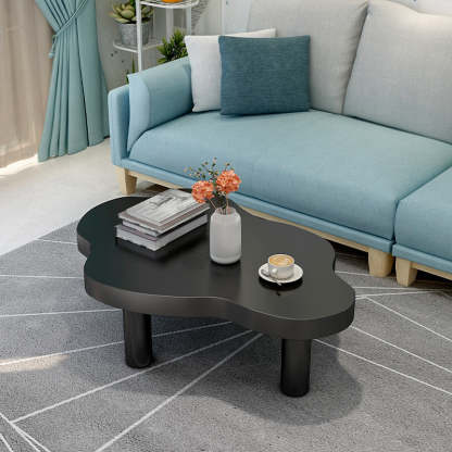 Scandinavian Cloud Cream Wood Coffee Table — Black