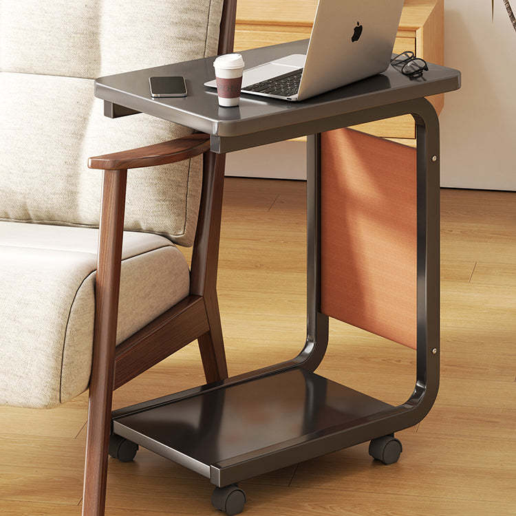 Minimalist Roller Metal Wood End Table — Black
