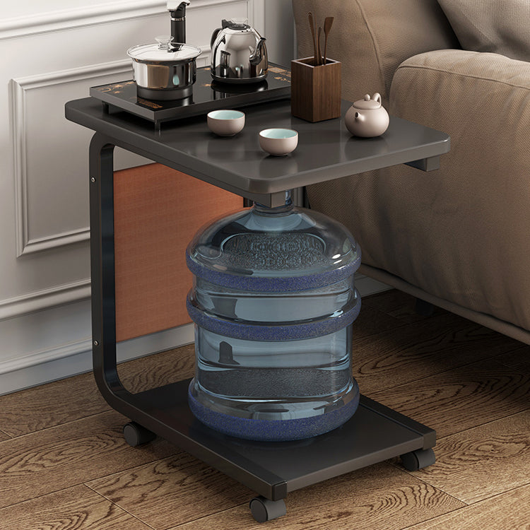 Minimalist Roller Metal Wood End Table — Walnut Color