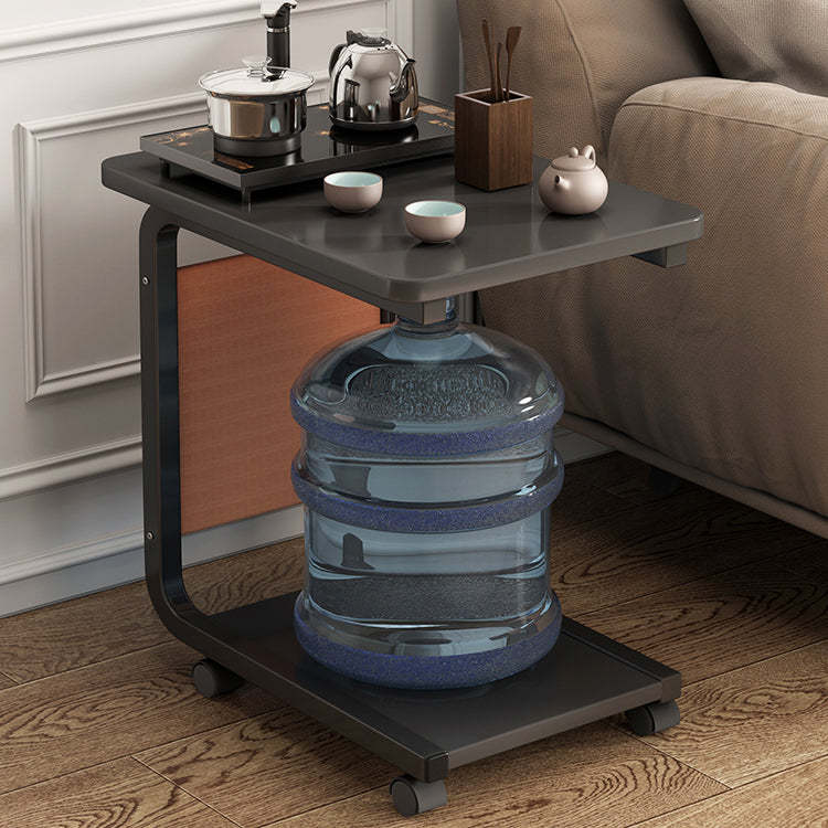 Minimalist Roller Metal Wood End Table — Walnut Color