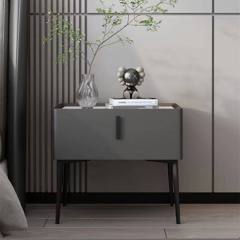 Scandinavian Cream Wood Rock Slab Nightstand — Khaki