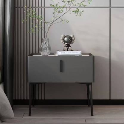 Scandinavian Cream Wood Rock Slab Nightstand — Khaki