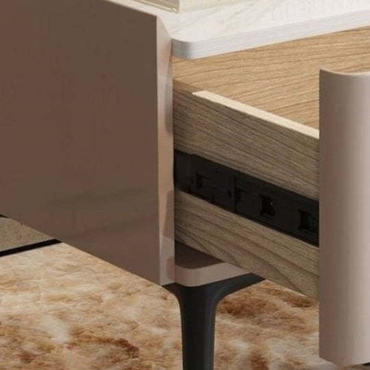 Scandinavian Cream Wood Rock Slab Nightstand — Blue